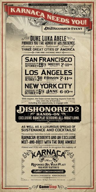 Dishonored 2 Fan Events Heading to San Francisco, Los Angeles and New York