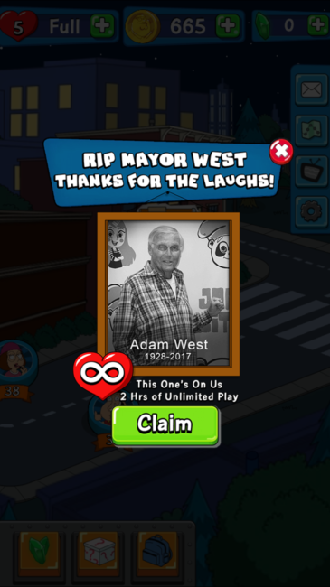 Jam City Honors Adam West in Family Guy: Another Freakin’ Mobile Game