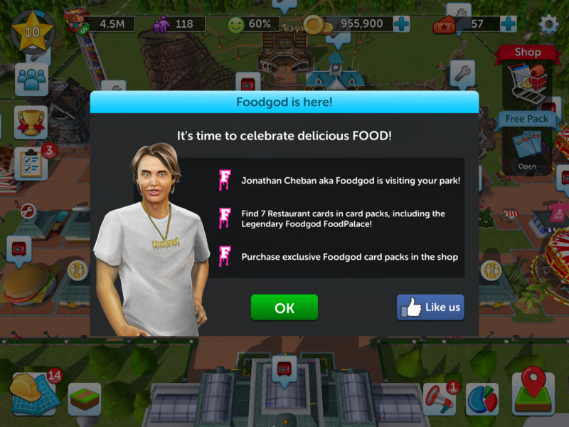 Atari's RollerCoaster Tycoon Touch Welcomes Parternship with Foodgod (Jonathan Cheban) for Tasty Update